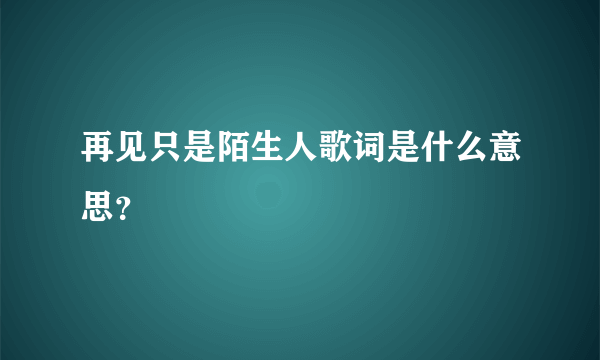 再见只是陌生人歌词是什么意思？